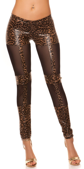 wetlook-leggings met studs luipaard